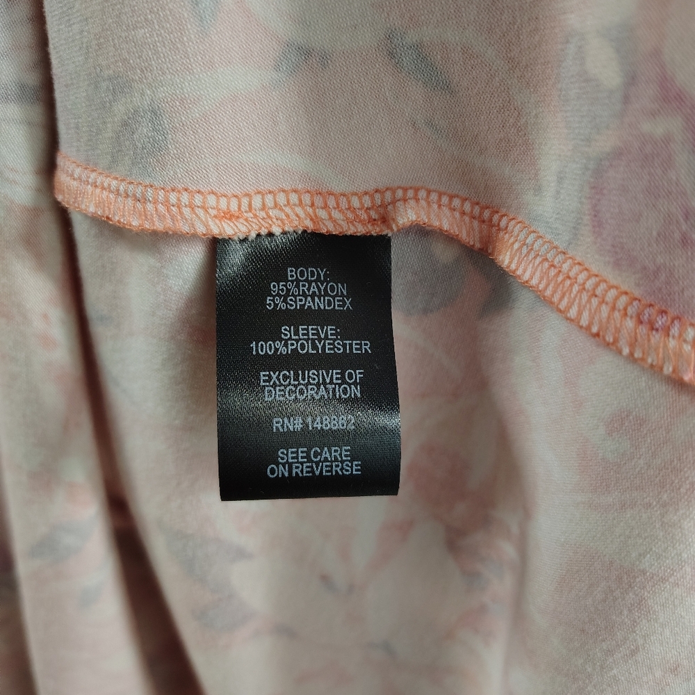 Torrid Babydoll Floral Top Coral | V-Neck Sheer Balloon Sleeve | Plus Size 2/2X - Picture 8 of 11